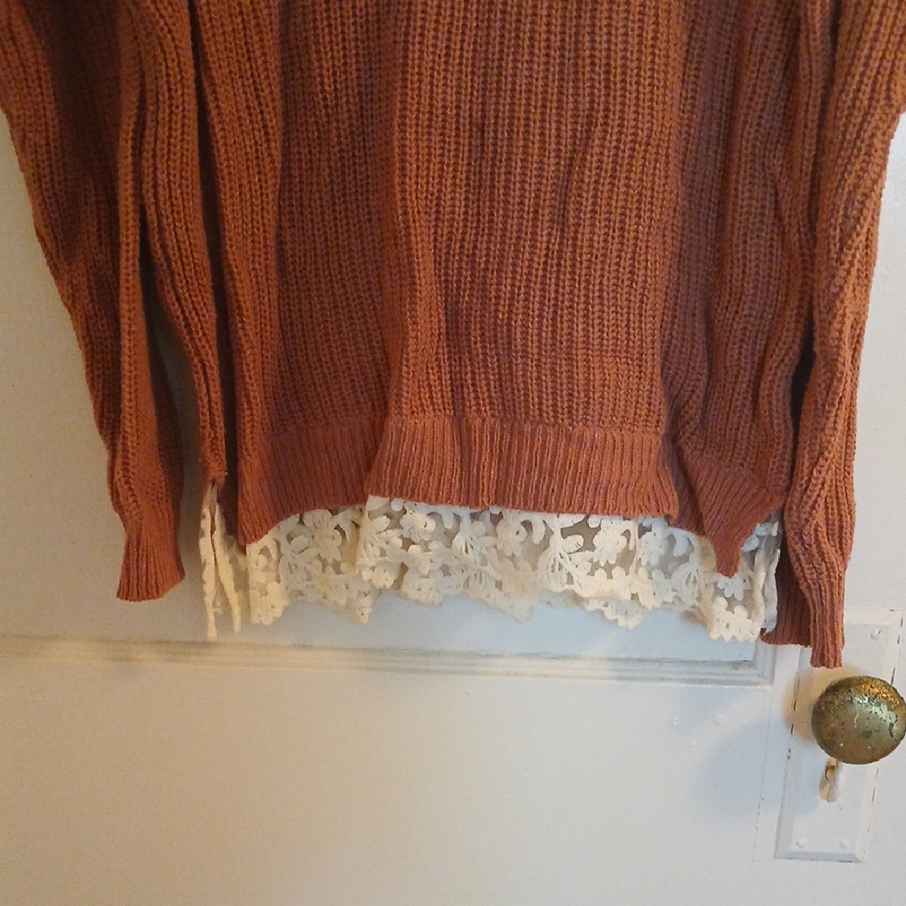 Forever 21 Magenta Sweater with Lace Detail - Picture 2 of 7